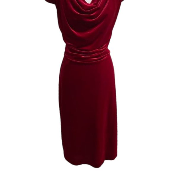 Midnight Velvet Burgundy Cowl Neckline Midi Holiday Event Velvet Dress -… - Picture 14 of 16